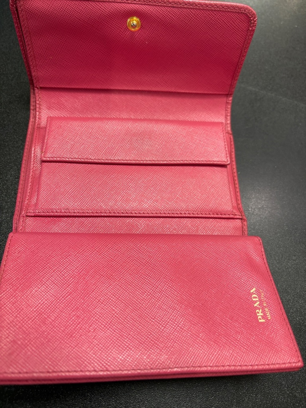 Prada Hot Pink Saffiano Leather Wallet with Gold Logo - Picture 3 of 12